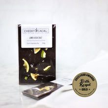Load image into Gallery viewer, Lime and Sea Salt Dark Chocolate Bar 100g